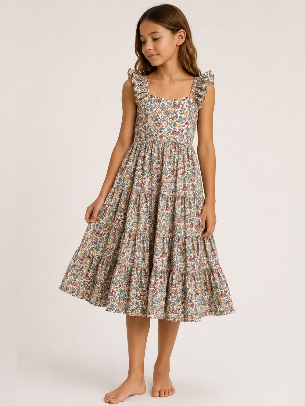 Polo Ralph Lauren Girls Floral Tie-Back Tiered Dress XL 16